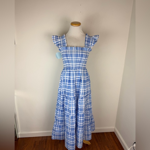 NWT Hill House Water color gingham nap midi dress Blue Size S - Picture 6 of 12